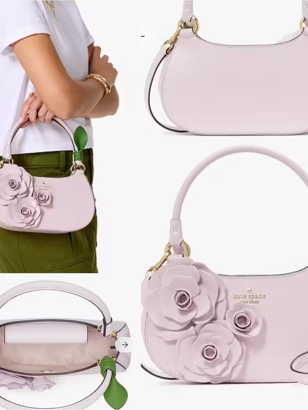 kate spade pale pink leather shoulder bag with floral appliqués - Picture 2 of 5